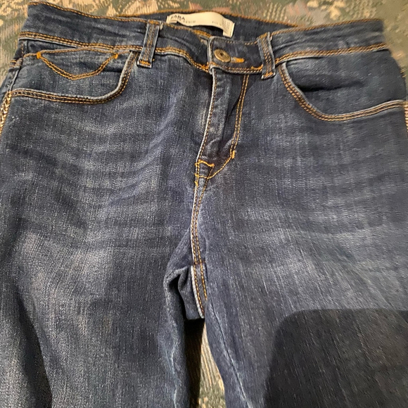 Women's Zara Jeans Blue Size 6 McBling Raw Hem Rhinestone Leg Stripe Ankle - Picture 10 of 10